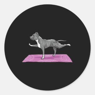 Sticker Rond Pitbull faisant du Yoga Pitbull drôle amateur de c