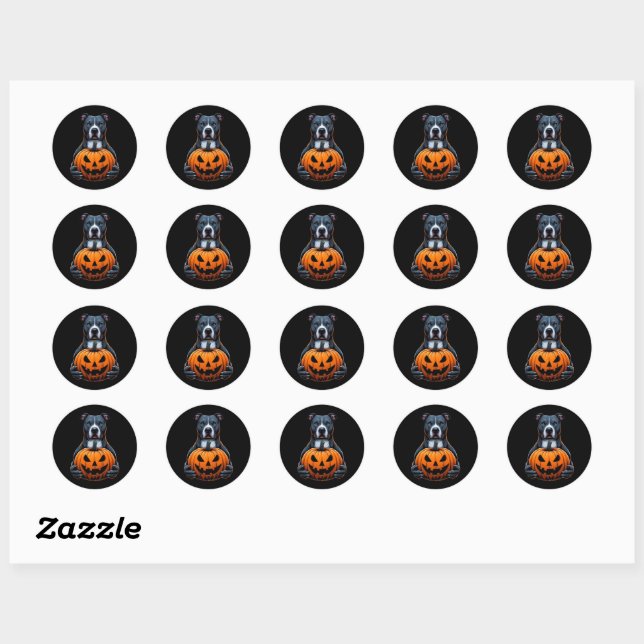 Sticker Rond Pitbull Halloween - Holding Jack-o'-lantern (Feuille)