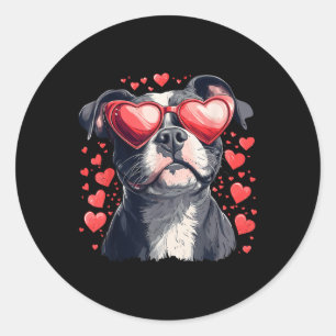 Sticker Rond Pitbull Heart Gles mignon Pittie Valentines Jour C
