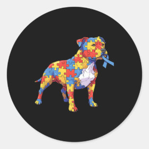 Sticker Rond Pitbull Puzzle Sensibilisation sur l'autisme Autis