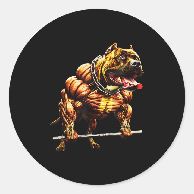Sticker Rond Pitbulle musculaire Levant Bête Gym Animal Str (Devant)