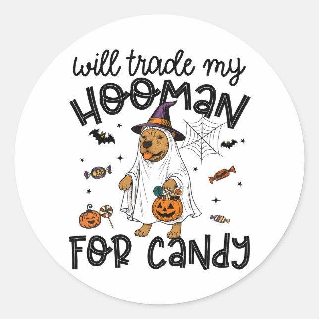 Sticker Rond Pitpull Chien Halloween Ghost Éffrayant (Devant)
