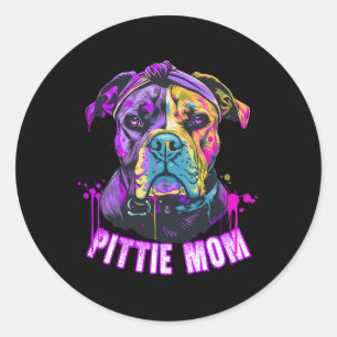Sticker Rond Pittie Maman Pitbull Amoureux de les chiens Fête d