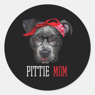Sticker Rond Pittie Maman Pitbull Amoureux de les chiens Fête d