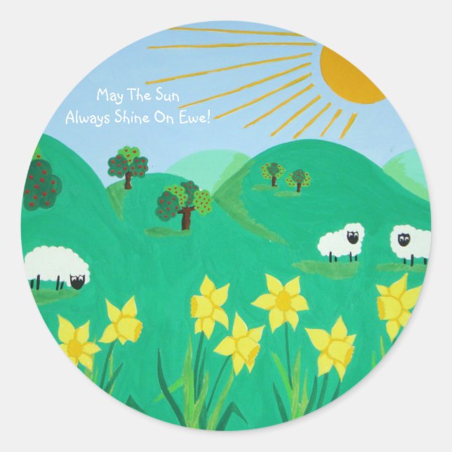 Sticker Rond pittoresque illustration amusante de mouton mignon (Devant)