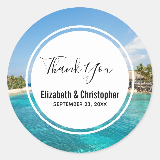 Sticker Rond Pittoresque plage tropicale avec Mariage de paillo (Devant)
