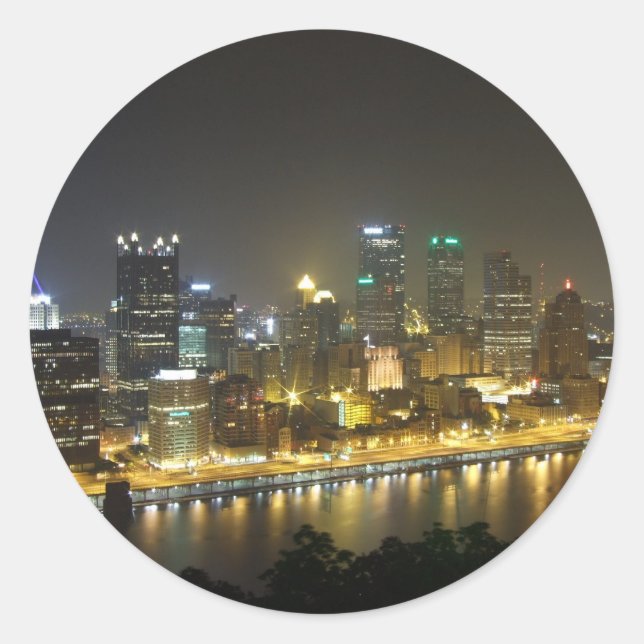Sticker Rond Pittsburgh la nuit (Devant)