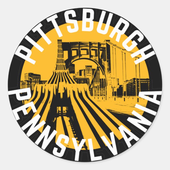 Sticker Rond Pittsburgh Pennsylvania Steel City Skyline Bridge (Devant)