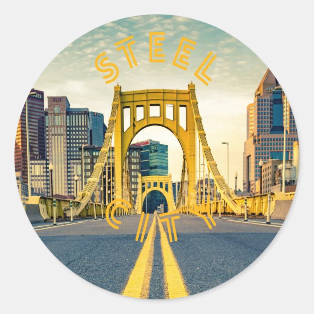 Sticker Rond Pittsburgh Steel City Skyline 412 Pennsylvania Can (Devant)