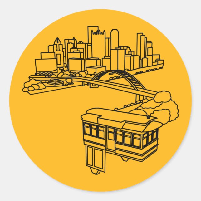 Sticker Rond Pittsburgh Steel City Skyline Incline Bridges Art (Devant)