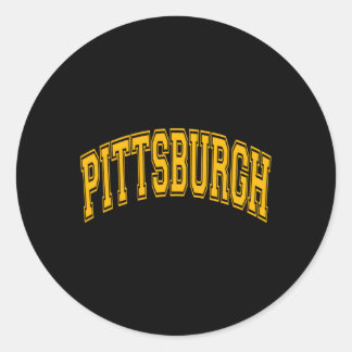 Sticker Rond Pittsburgh Varsity Style Amber Texte Et Plan