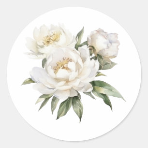 Sticker Rond Pivoines blanches