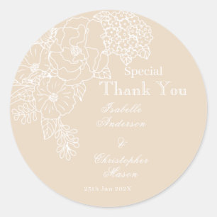 Sticker Rond Pivoines de mariage romantiques ivoire délicat 
