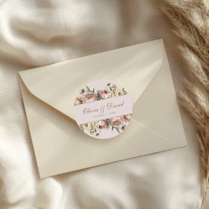 Sticker Rond Pivoines Élégantes Rose Poussiéreux Blush