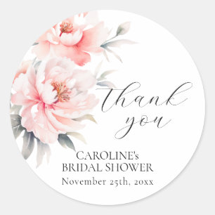 Sticker Rond Pivoines Florales Chic Rose Pâle FÊTE DE MARIAGE