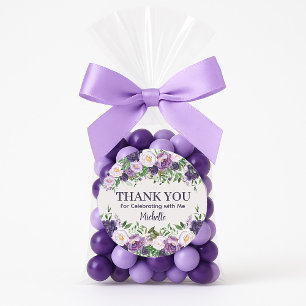 Sticker Rond Pivoines Violettes Floral Merci pour l'anniversair