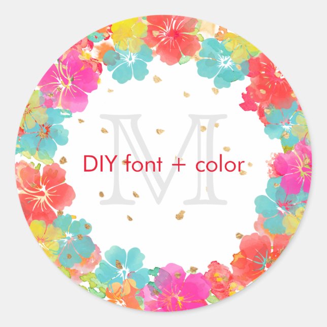 Sticker Rond PixDezine Aloha Hibiscus Llei/do-it-yourself coule (Devant)