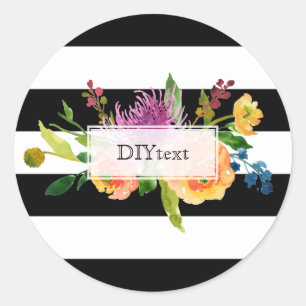 Sticker Rond PixDezine aquarelle fleurs/rayures