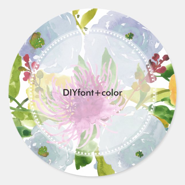 Sticker Rond PixDezine aquarelle florale/ranunculus bleu (Devant)