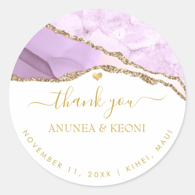 Sticker Rond PixDezine Aquarelle Purple Agate Faux Gold Veins (Devant)