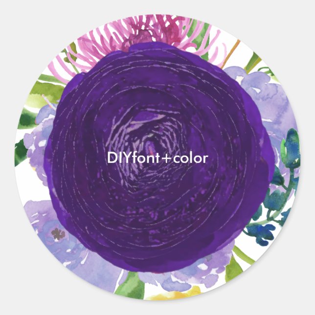 Sticker Rond PixDezine aquarelle ranunculus fleuri/pourpre (Devant)