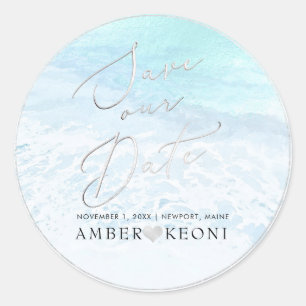 Sticker Rond PixDezine Beach Iridescent Bleu Sauvegarder Notre