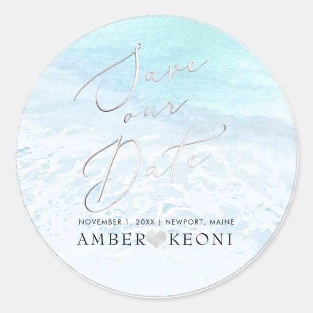 Sticker Rond PixDezine Beach Iridescent Bleu Sauvegarder Notre  (Devant)