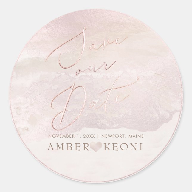 Sticker Rond PixDezine Beach Iridescente Blush Économisez Notre (Devant)