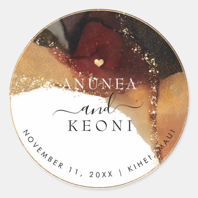 Sticker Rond PixDezine Encre Abstraite Alcool Faux Or (Devant)