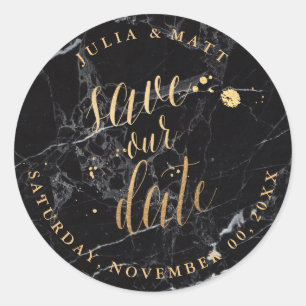 Sticker Rond PixDezine Enregistrer la date/Marble+Faux Gold
