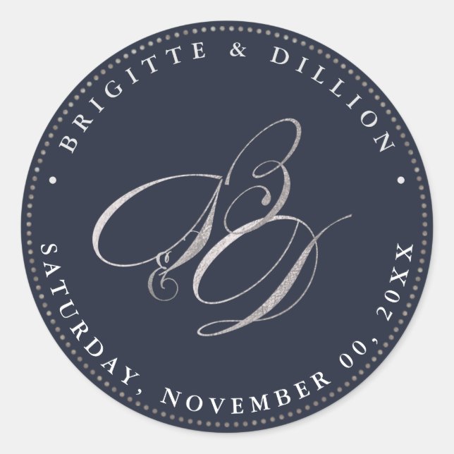 Sticker Rond PixDezine Faux Monogramme Argent (A-Z) (Devant)