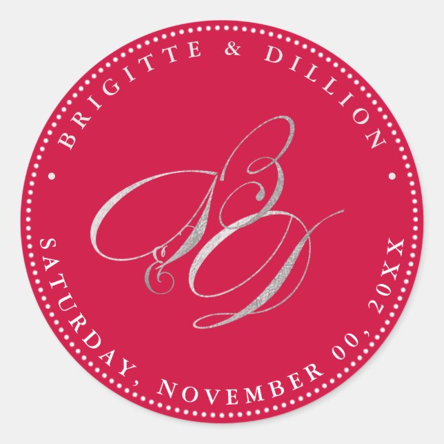 Sticker Rond PixDezine Faux Monogramme Argent (A-Z) (Devant)