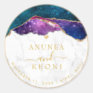 Sticker Rond PixDezine Galaxy Agate Marbre Faux Gold Heart