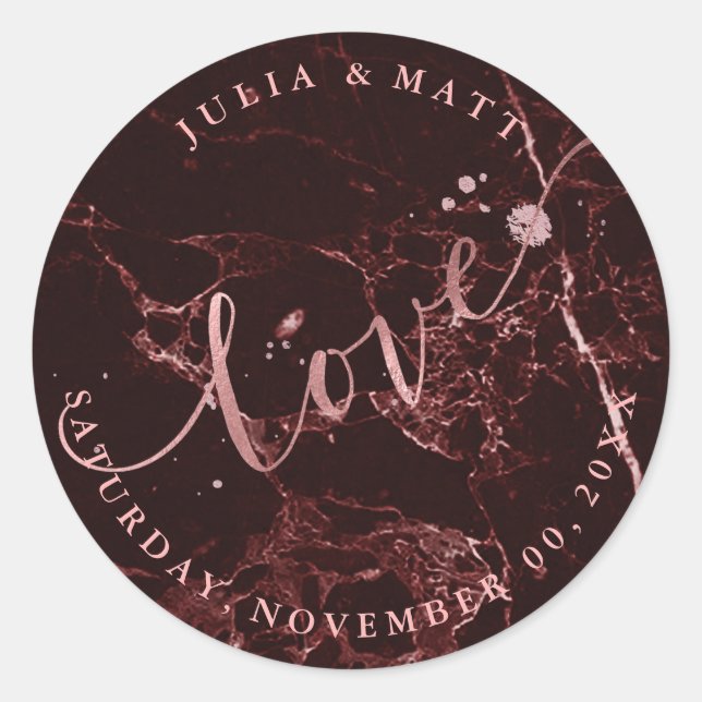 Sticker Rond PixDezine Love Marble/Faux Rose Gold (Devant)