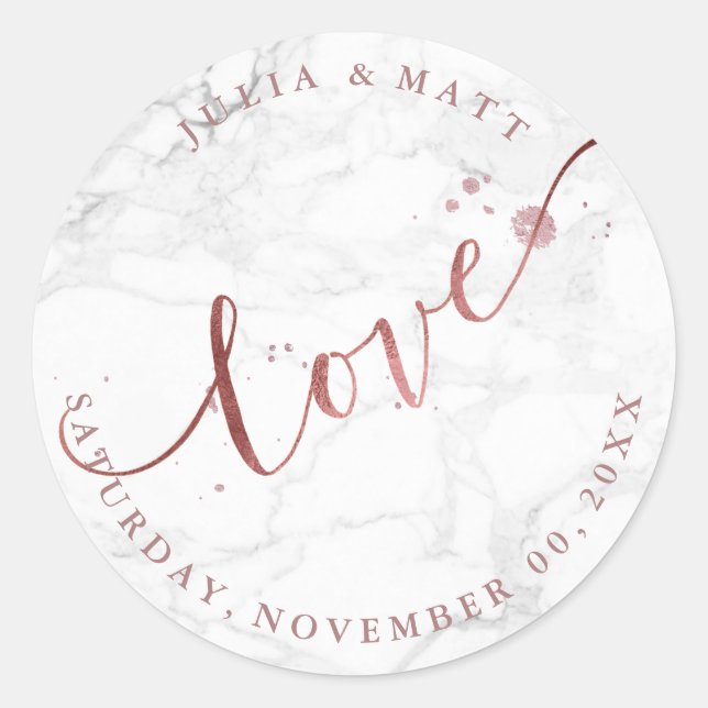 Sticker Rond PixDezine Love Marble/Faux Rose Gold (Devant)