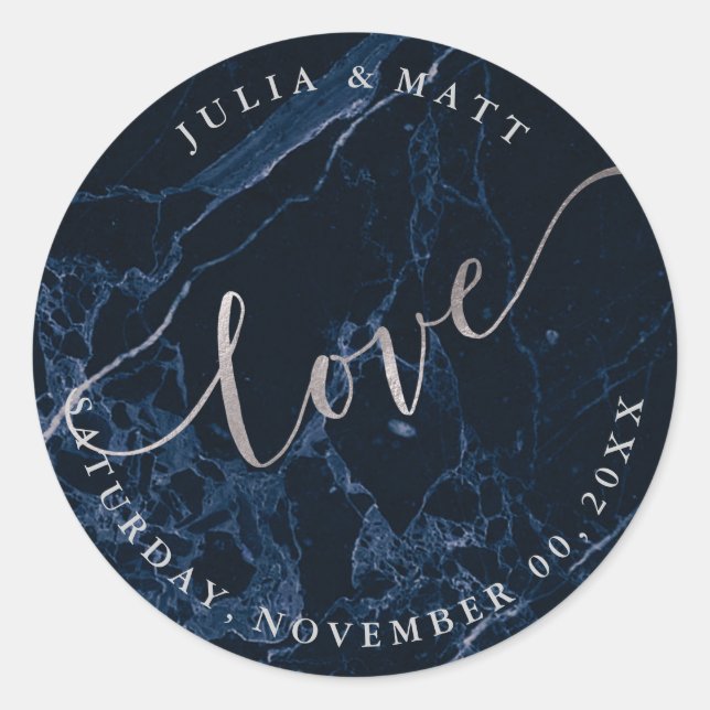 Sticker Rond PixDezine Love/Midnight Blue Marble/Faux Silver (Devant)