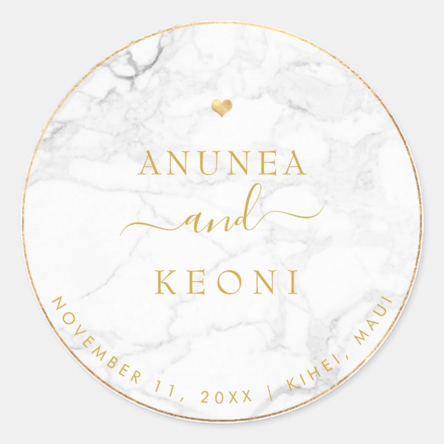 Sticker Rond PixDezine Marbre Faux Gold Heart (Devant)