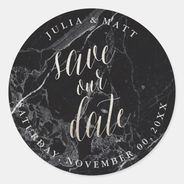Sticker Rond PixDezine Marbre Save the Date/Faux Argent (Devant)