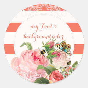Sticker Rond PixDezine rose vintage/corail+bandes blanches