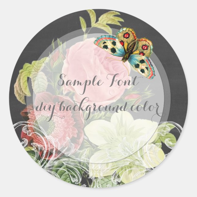 Sticker Rond PixDezine vintage redoute rose+tableau (Devant)