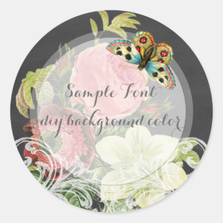 Sticker Rond PixDezine vintage redoute rose+tableau