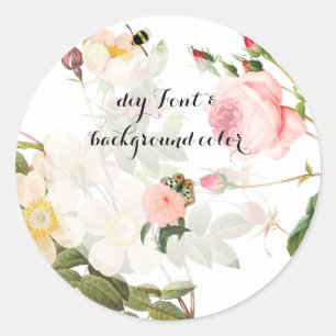 Sticker Rond PixDezine vintage rose/pivoines/redoute