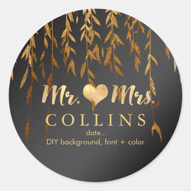 Sticker Rond PixDezine Willow Feuilles/Faux Gold/do-it-yourself (Devant)