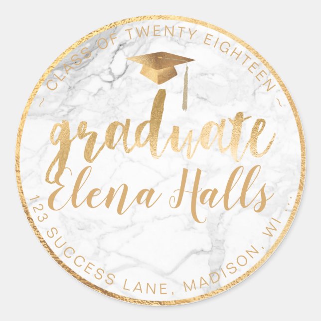 Sticker Rond PixDezines 2018 Graduation/Marble+Faux Gold (Devant)