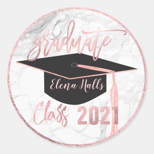 Sticker Rond PixDezines 2018 Graduation/Marble+Faux Rose Gold (Devant)