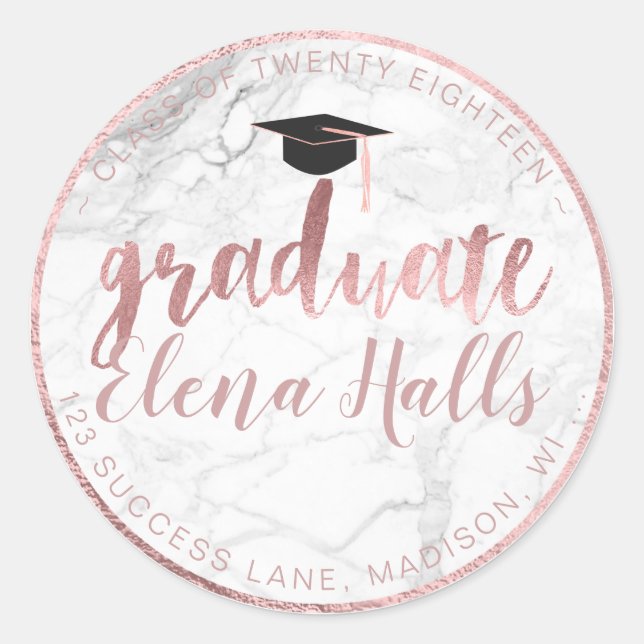 Sticker Rond PixDezines 2018 Graduation/Marble+Faux Rose Gold (Devant)