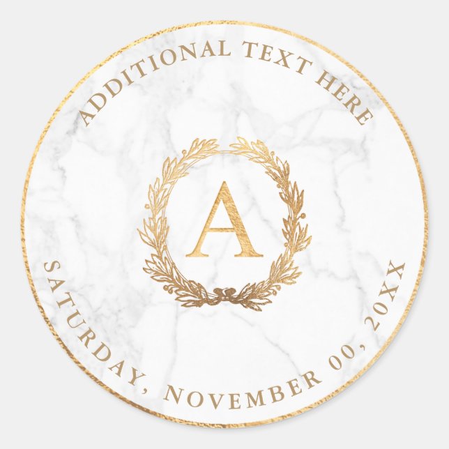 Sticker Rond PixDezines A-Z, DIY Faux Or Monogram+Marbre (Devant)