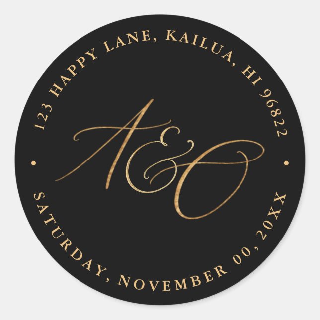 Sticker Rond PixDezines A-Z Monogramme Calligraphie Faux Or (Devant)