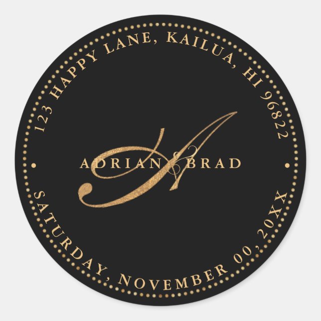 Sticker Rond PixDezines A-Z Script Monogramme Faux Gold (Devant)