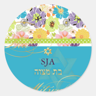 Sticker Rond PixDezines Alegre, rétro floral/Bat mitzvah